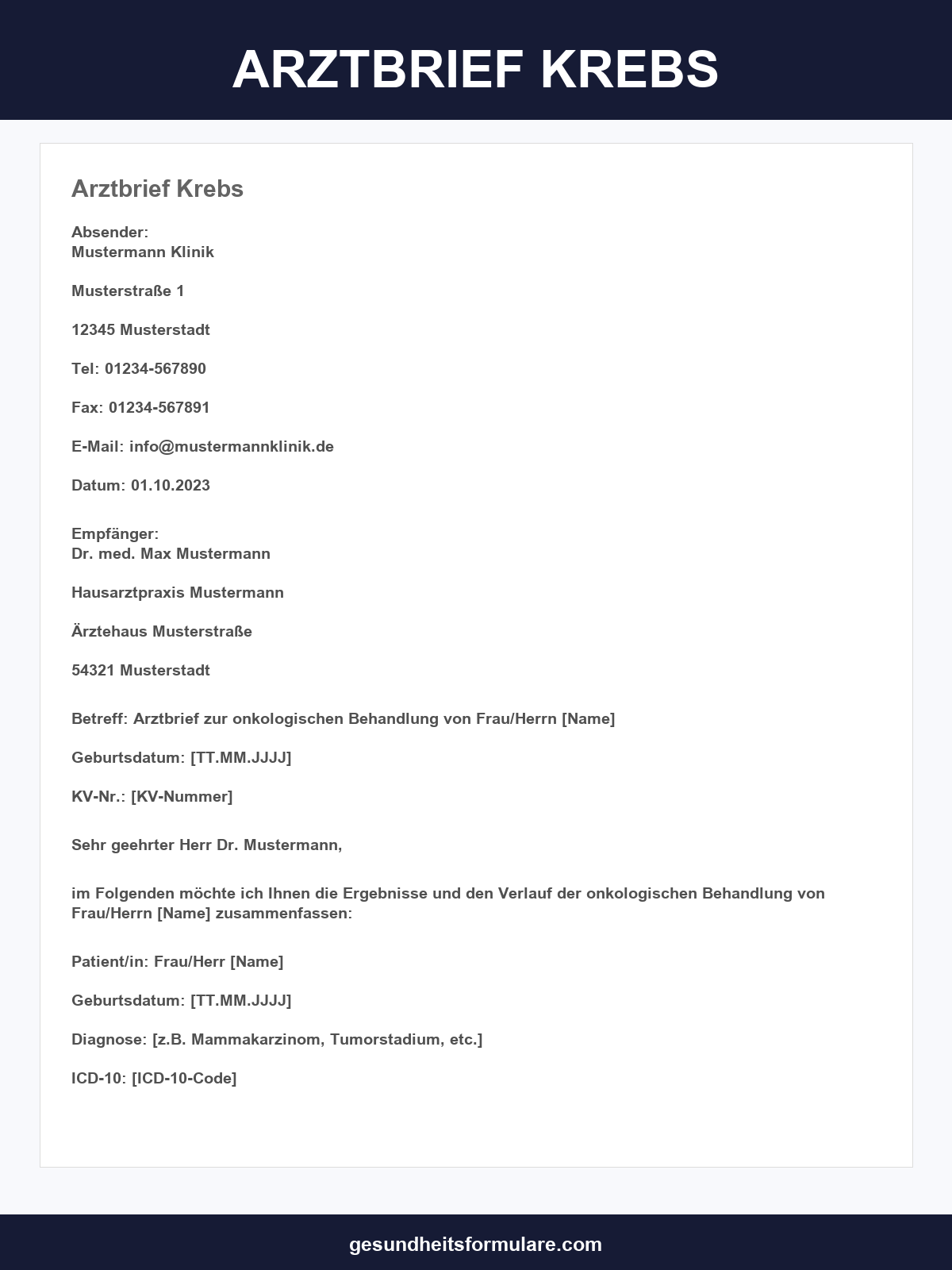 Arztbrief Muster Krebs