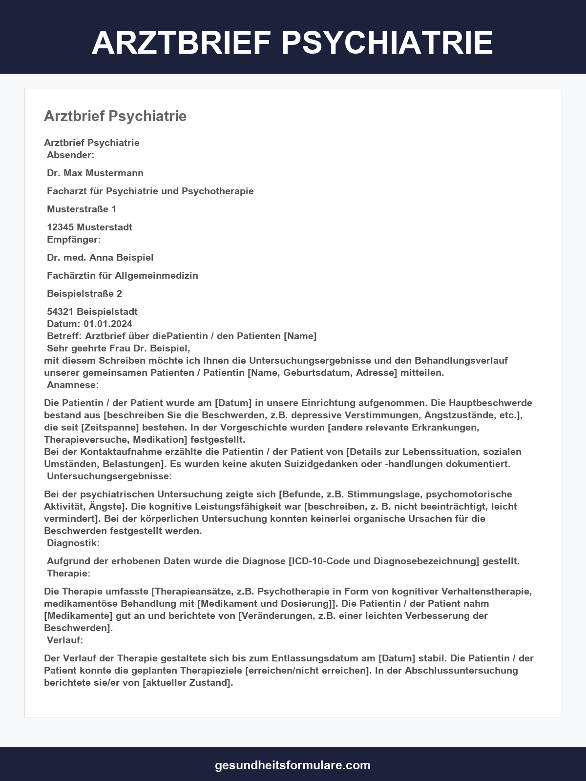 Arztbrief Psychiatrie Beispiel
