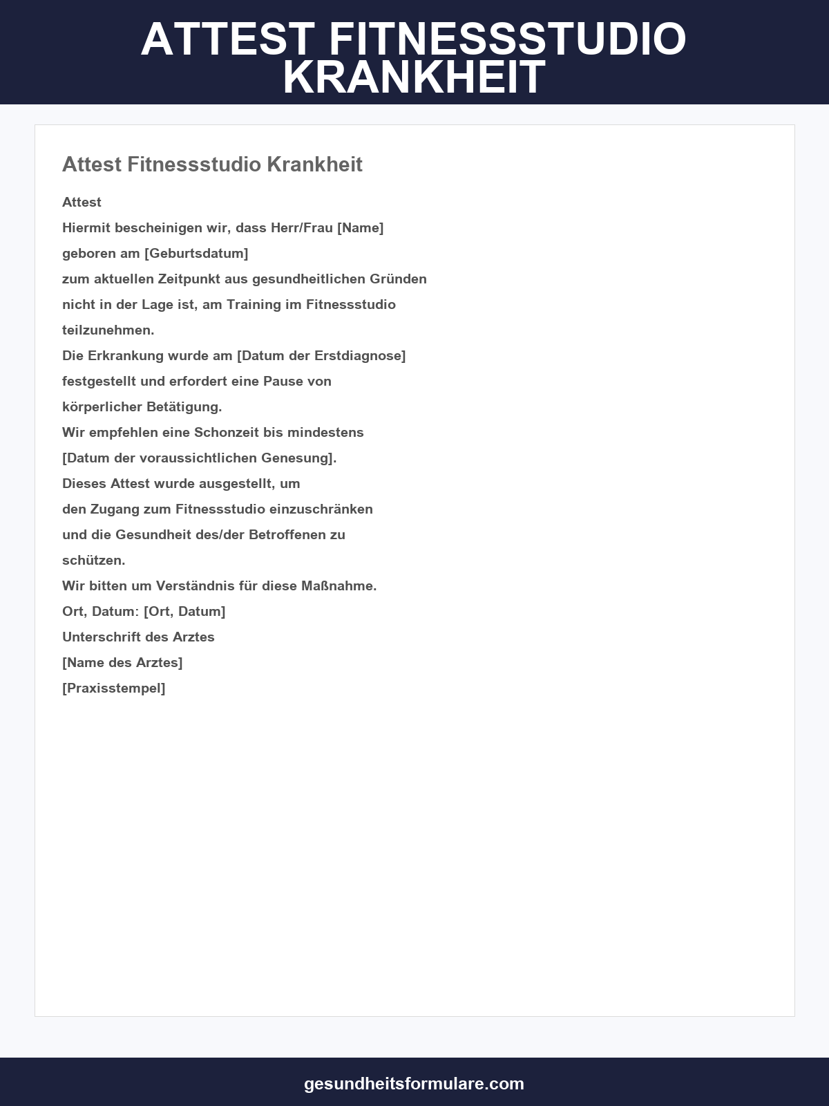 Attest Fitnessstudio Krankheit Vorlage
