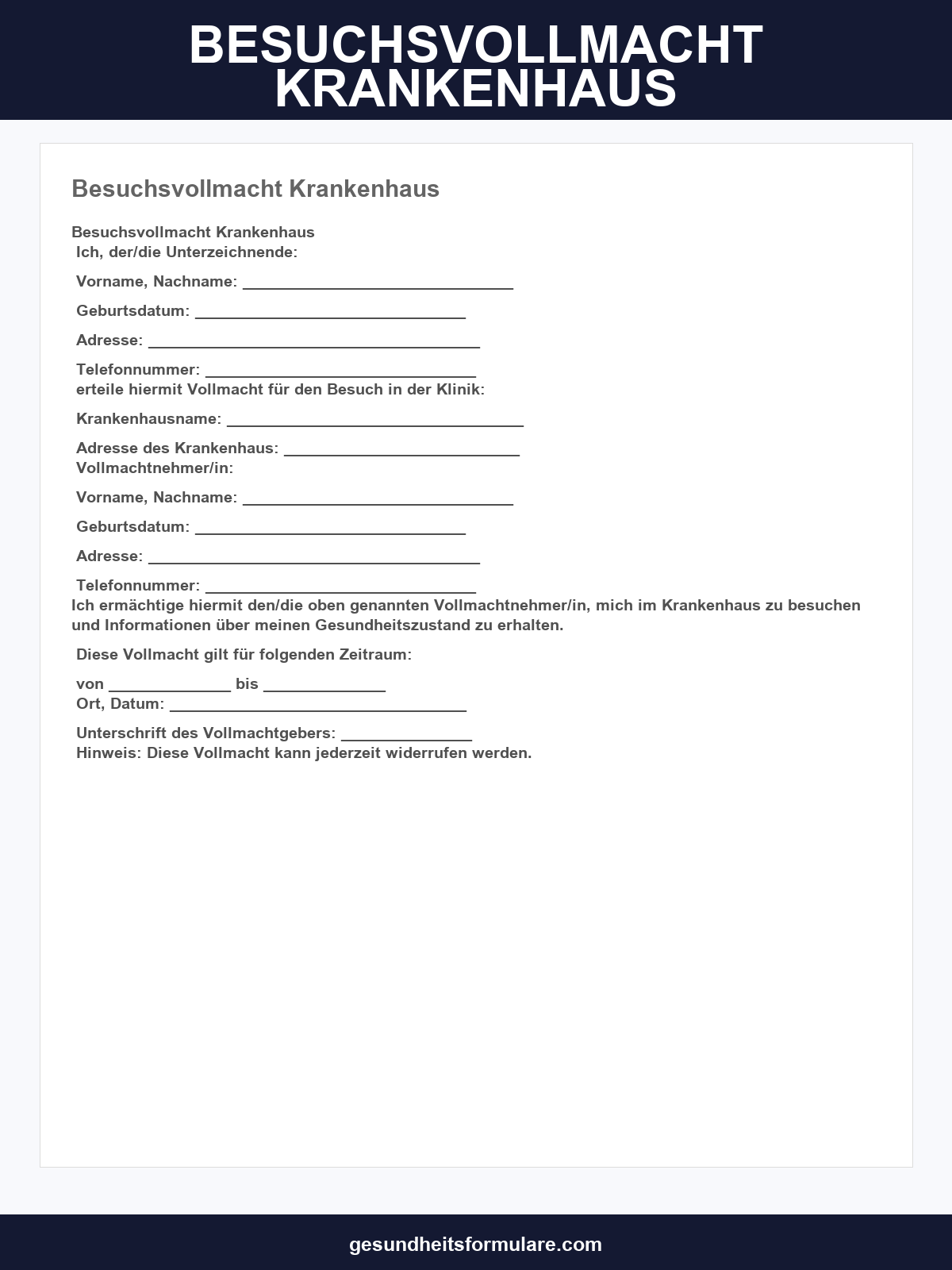 Besuchsvollmacht Krankenhaus