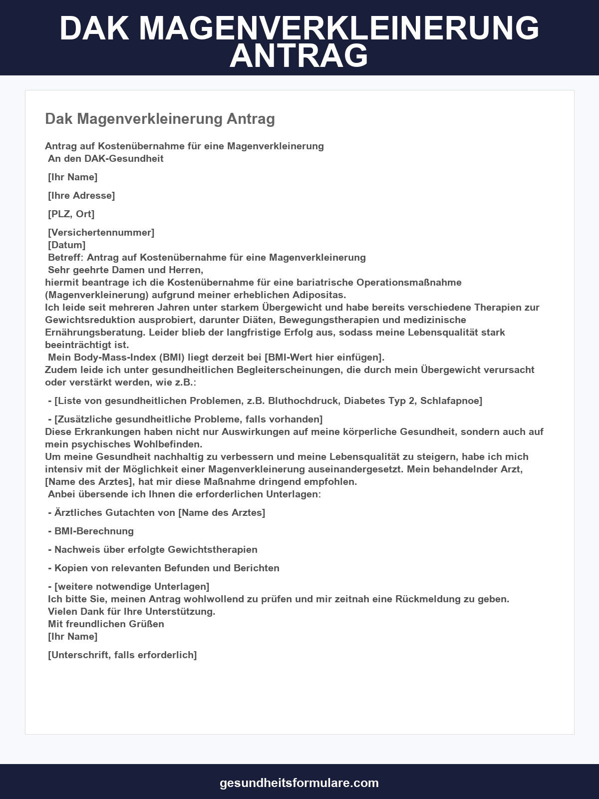 Dak Magenverkleinerung Antrag