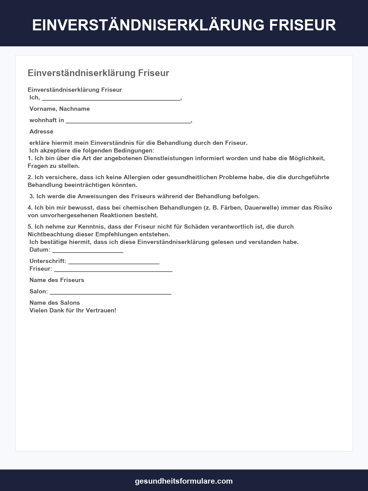 Einverständniserklärung Friseur Vorlage