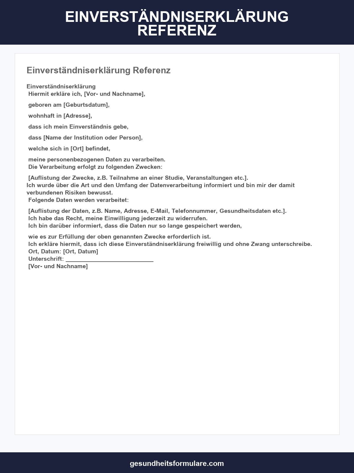 Einverständniserklärung Referenz Vorlage