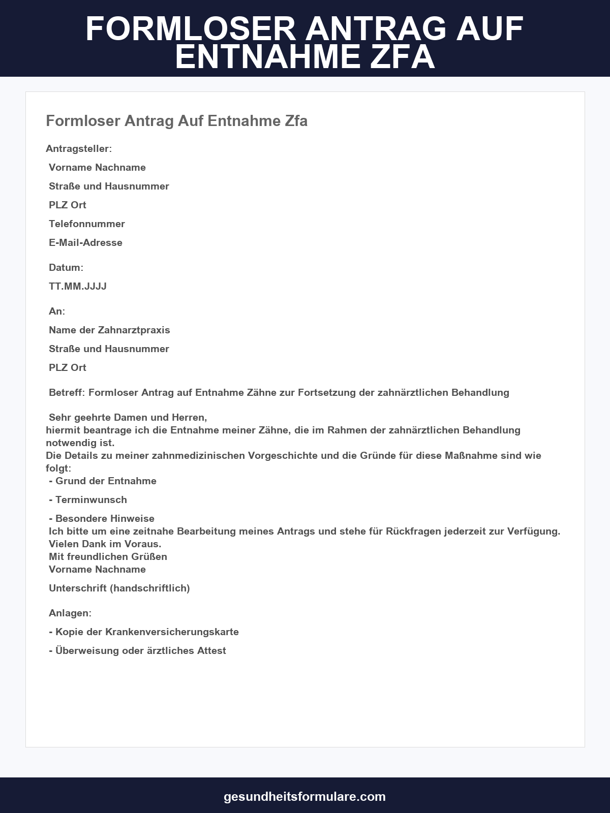 Formloser Antrag Auf Entnahme Zfa