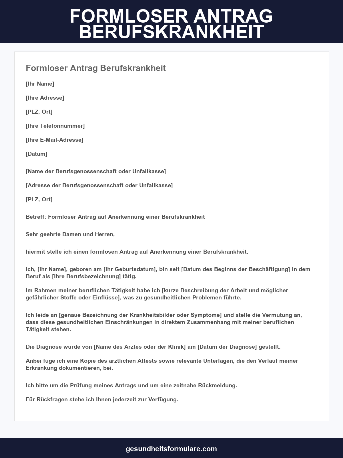 Formloser Antrag Berufskrankheit Muster
