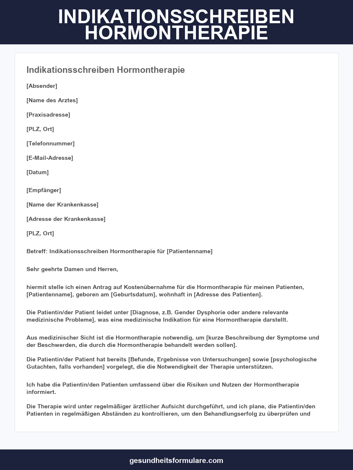 Indikationsschreiben Hormontherapie Muster