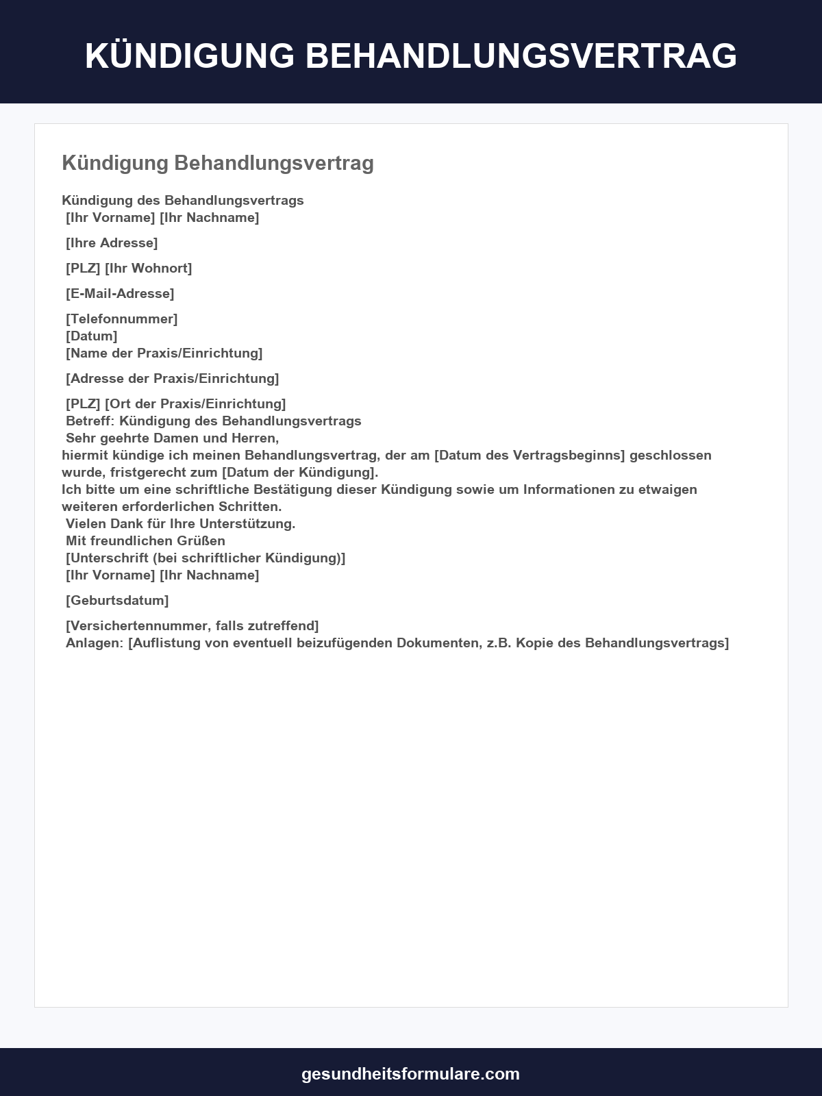 Muster Kündigung Behandlungsvertrag