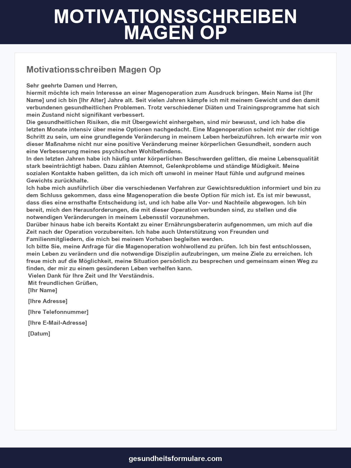 Motivationsschreiben Magen Op
