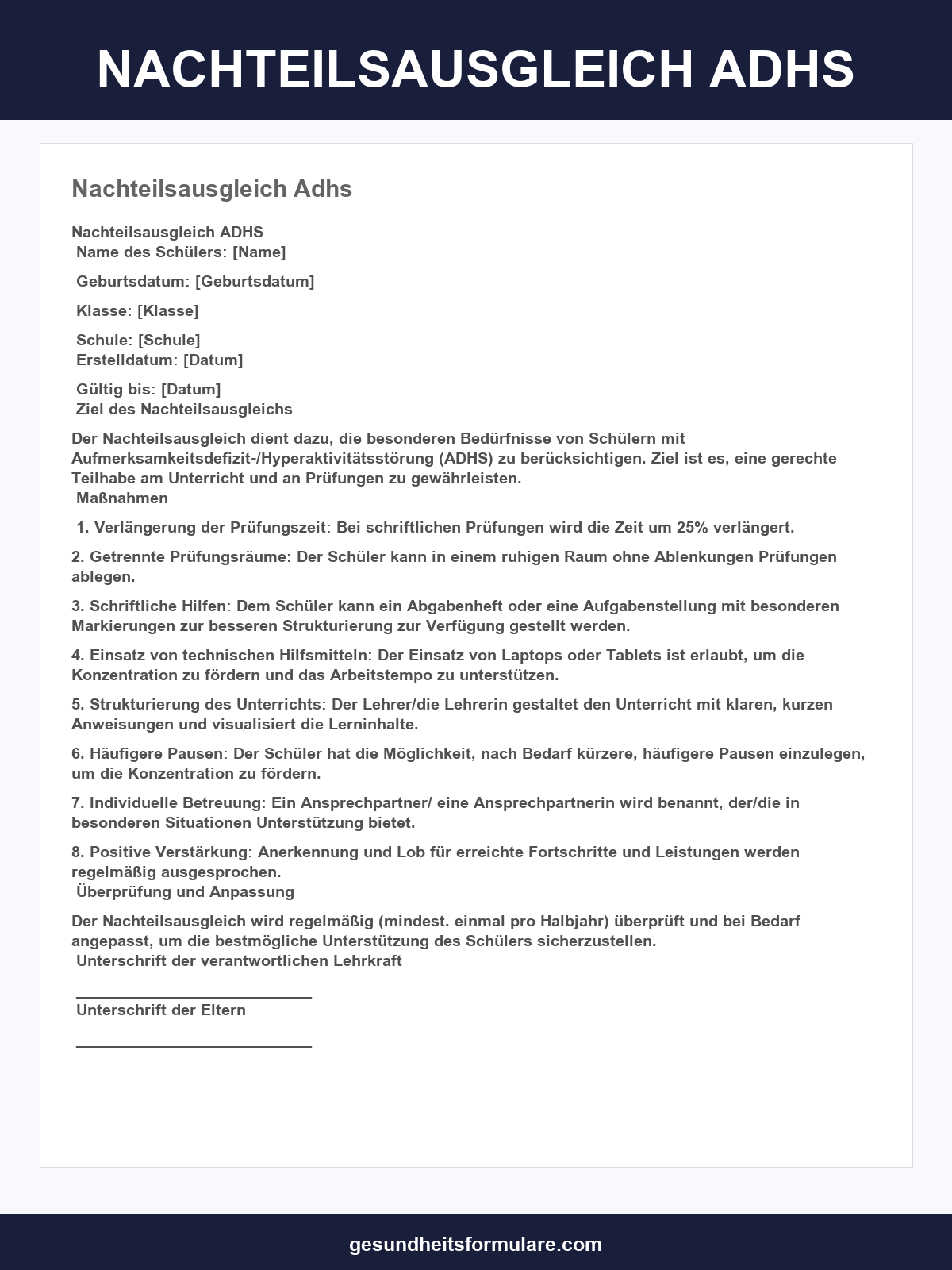 Nachteilsausgleich Adhs Vorlage