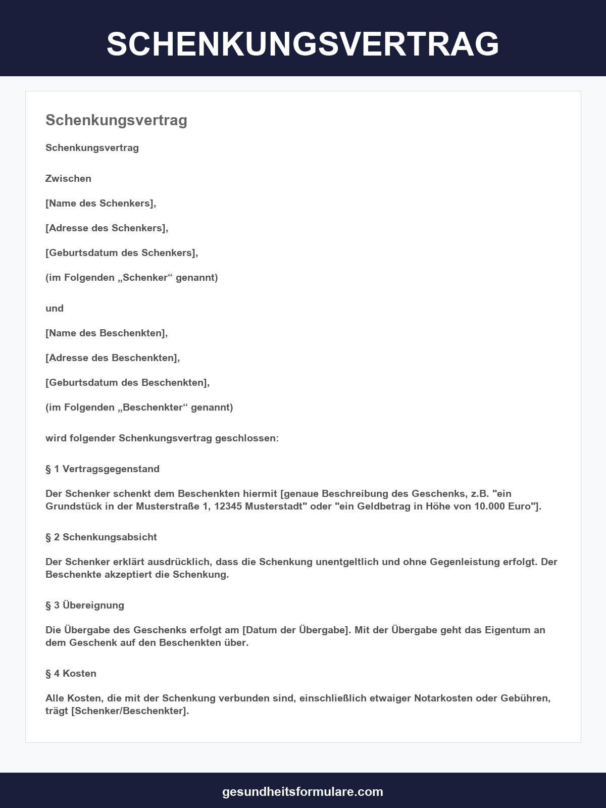 Schenkungsvertrag Vorlage