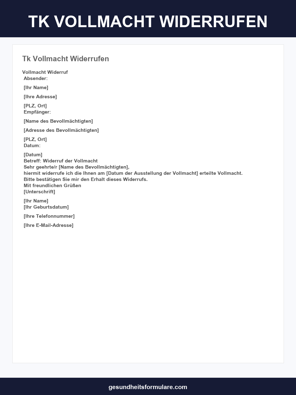 Tk Vollmacht Widerrufen