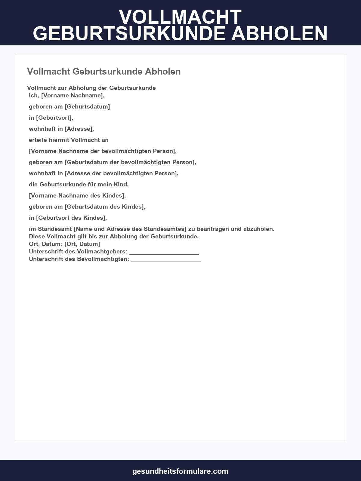 Vollmacht Geburtsurkunde Abholen