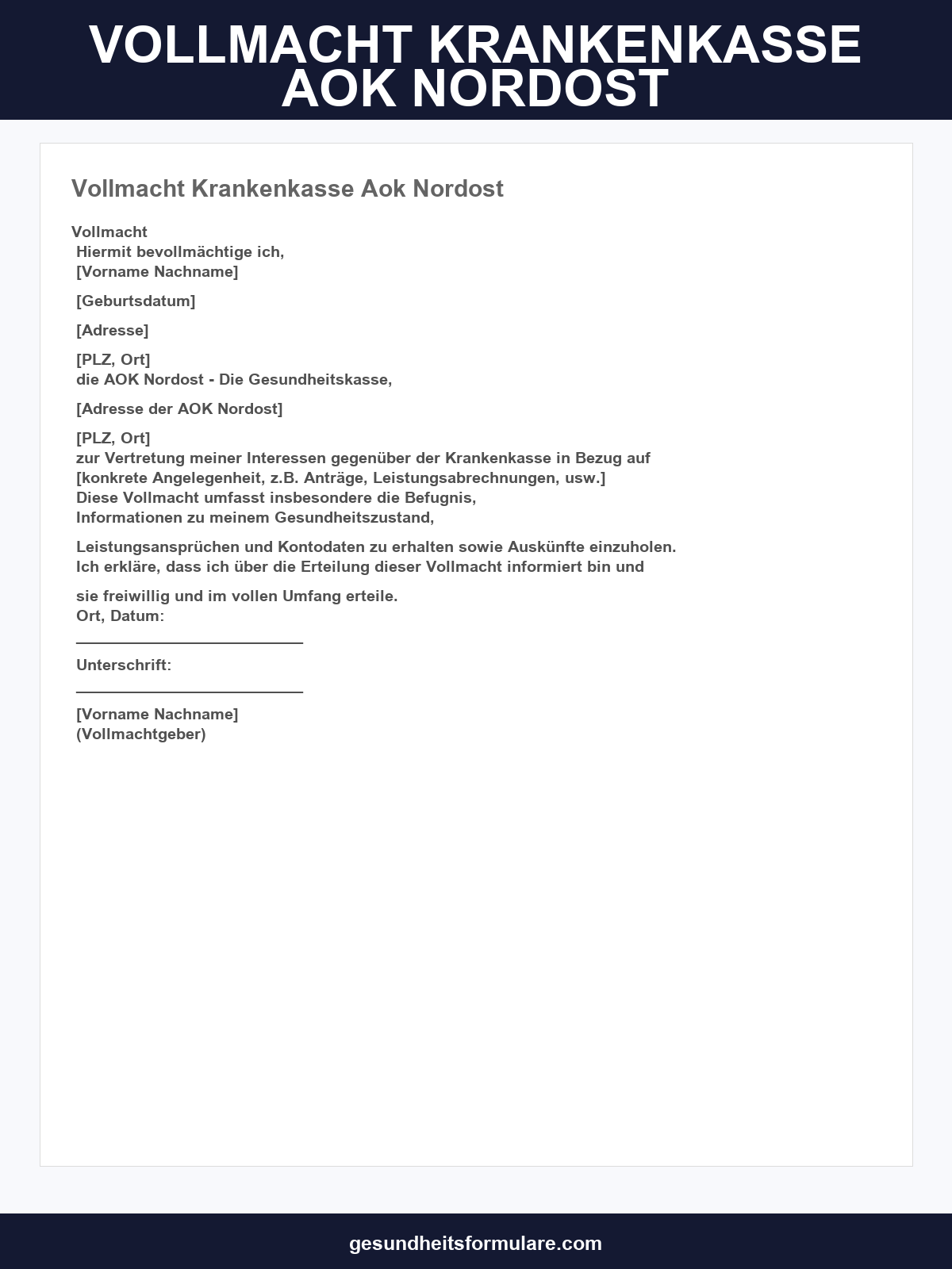 Vollmacht Krankenkasse Aok Nordost Muster