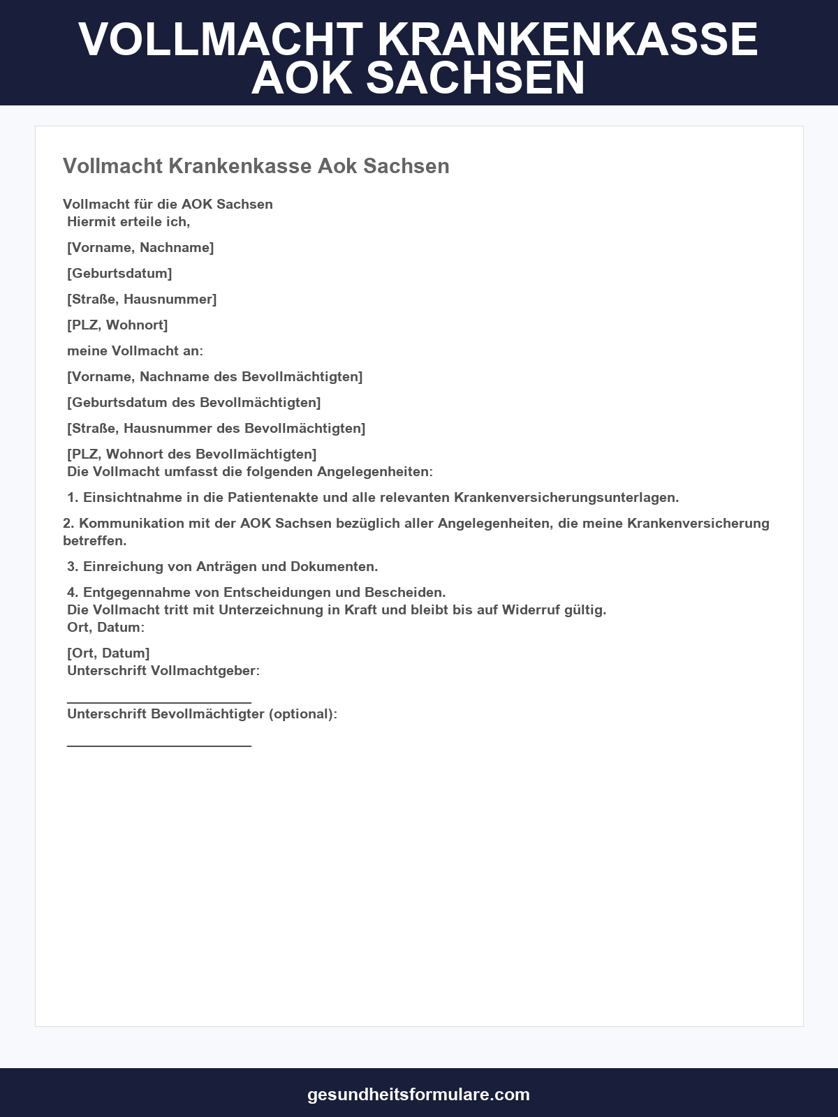 Vollmacht Krankenkasse Aok Sachsen Vorlage