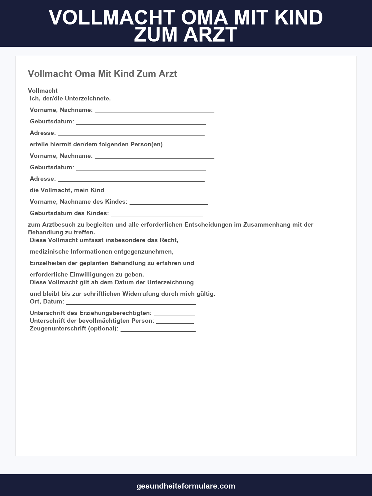 Vollmacht Oma Mit Kind Zum Arzt